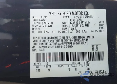 2014 Ford Transit Connect Xlt from USA, damaged, VIN NM0GE9F78E1139980